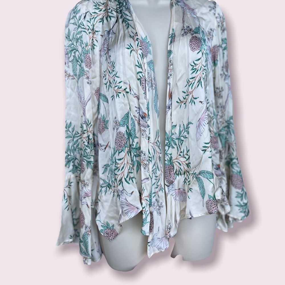 NWT ZARA Flowy Bell Sleeve Crane Print Cardigan Size XS - Picture 2 of 7